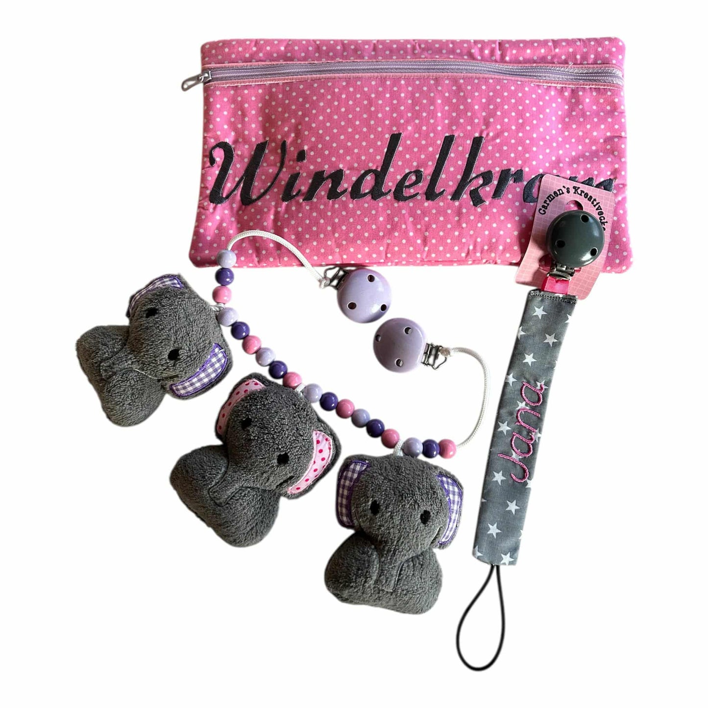 Baby-Paket 1 als Megaset zum Sonderpreis - bestehend aus Schnullerband, Kinderwagenkette und Windeltasche
