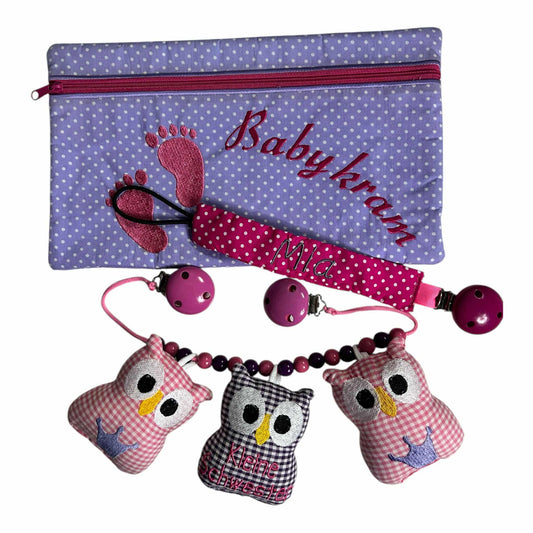 Baby-Paket 1 als Megaset zum Sonderpreis - bestehend aus Schnullerband, Kinderwagenkette und Windeltasche