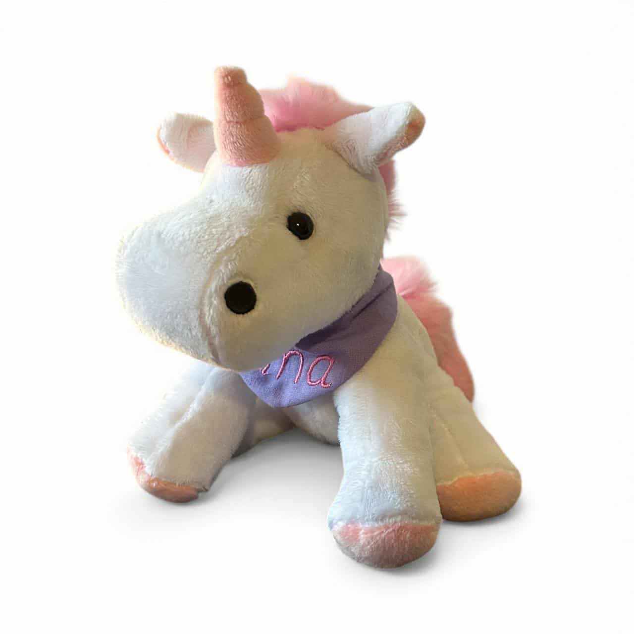Kuschelwolke das weiße Einhorn - personalisiertes Kuscheltier mit Namenshalstuch in unterschiedlichen Designs