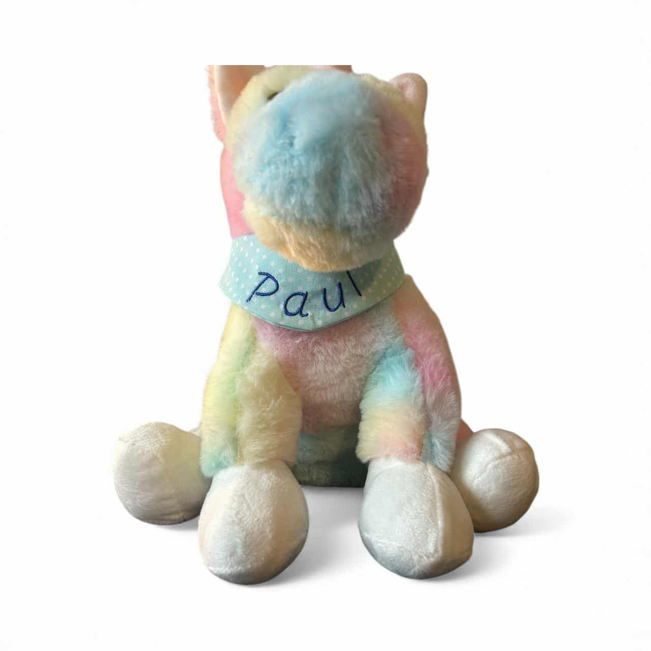 Happy Rainbow das bunte Einhorn - personalisiertes Kuscheltier mit Namenshalstuch in unterschiedlichen Designs