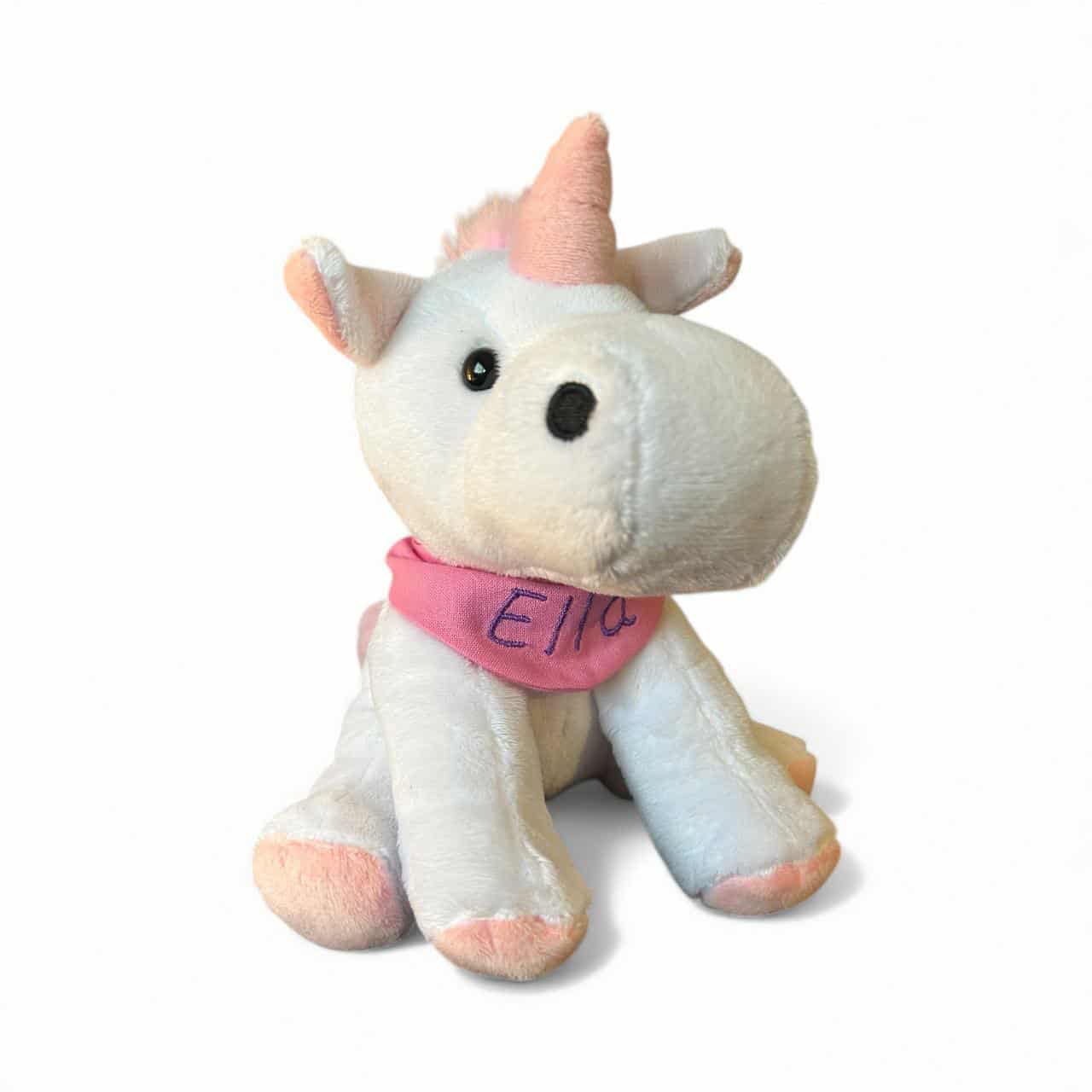 Kuschelwolke das weiße Einhorn - personalisiertes Kuscheltier mit Namenshalstuch in unterschiedlichen Designs