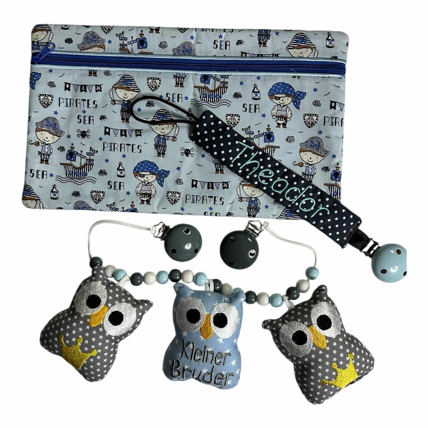 Baby-Paket 1 als Megaset zum Sonderpreis - bestehend aus Schnullerband, Kinderwagenkette und Windeltasche