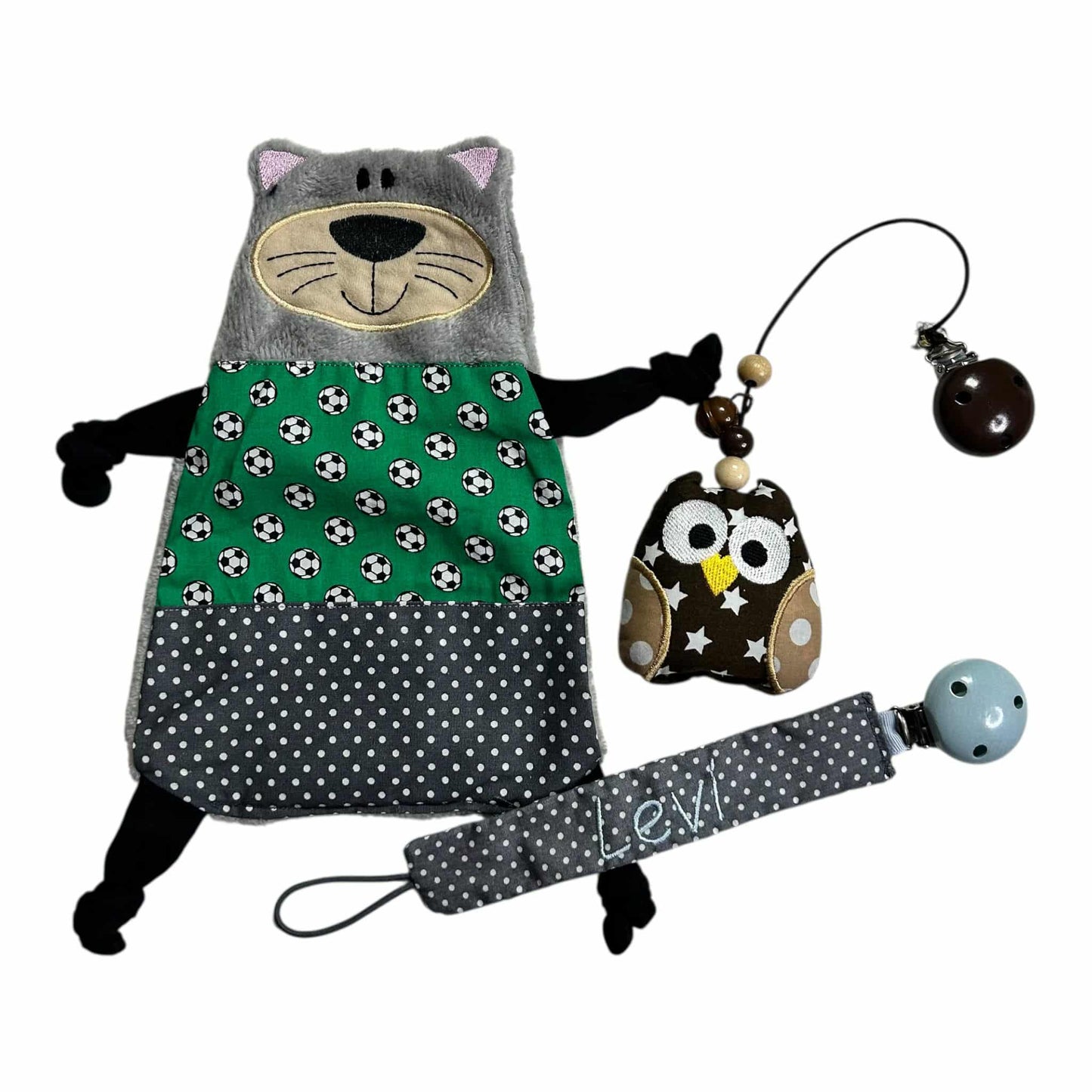 Baby-Paket 3 als Megaset zum Sonderpreis - Kinderwagenclip , Schnuffeltuch & Schnullerband mit Namen personalisierbar für Jungen und Mädchen