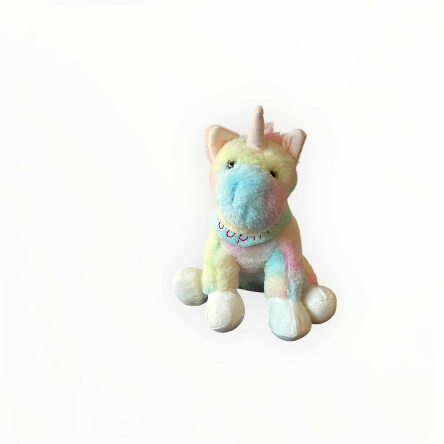 Happy Rainbow das bunte Einhorn - personalisiertes Kuscheltier mit Namenshalstuch in unterschiedlichen Designs