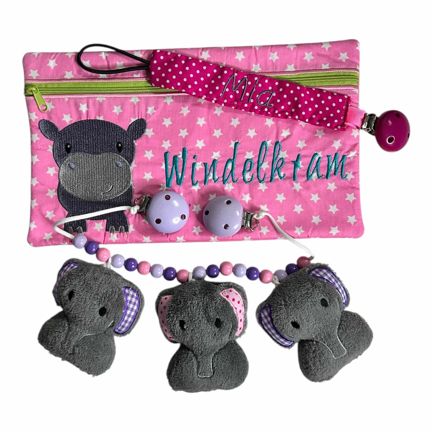 Baby-Paket 1 als Megaset zum Sonderpreis - bestehend aus Schnullerband, Kinderwagenkette und Windeltasche
