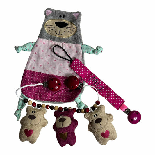 Baby-Paket 2 als Megaset zum Sonderpreis - Kinderwagenkette , Schnuffeltuch & Schnullerband mit Namen personalisierbar für Jungen und Mädchen