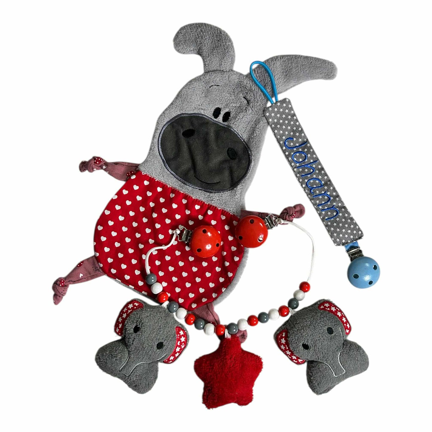 Baby-Paket 2 als Megaset zum Sonderpreis - Kinderwagenkette , Schnuffeltuch & Schnullerband mit Namen personalisierbar für Jungen und Mädchen