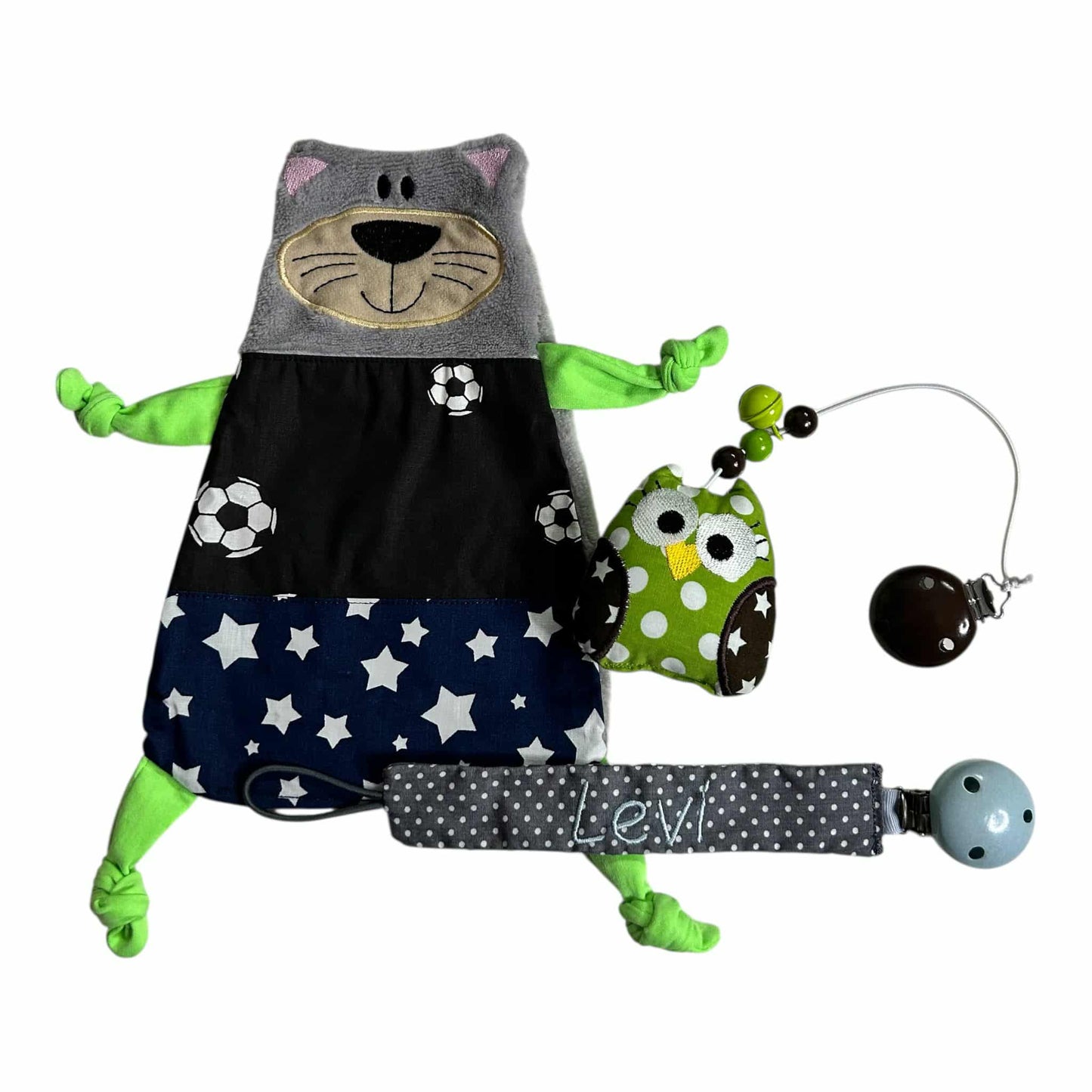 Baby-Paket 3 als Megaset zum Sonderpreis - Kinderwagenclip , Schnuffeltuch & Schnullerband mit Namen personalisierbar für Jungen und Mädchen