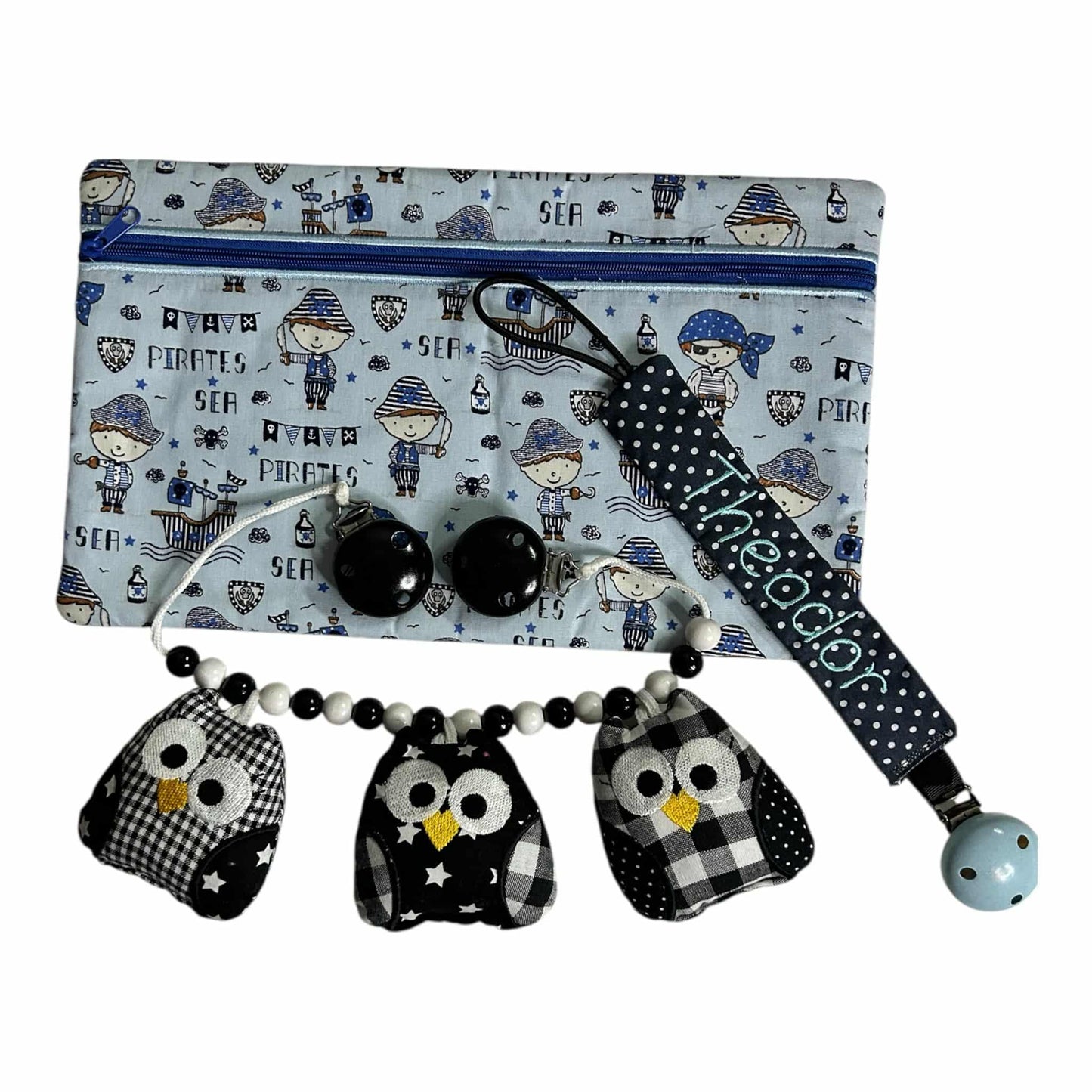 Baby-Paket 1 als Megaset zum Sonderpreis - bestehend aus Schnullerband, Kinderwagenkette und Windeltasche