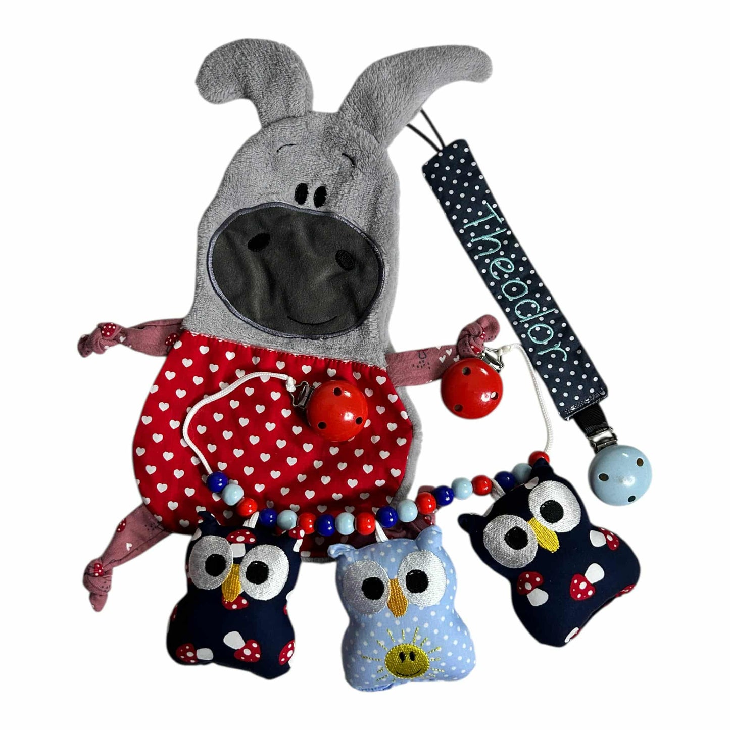 Baby-Paket 2 als Megaset zum Sonderpreis - Kinderwagenkette , Schnuffeltuch & Schnullerband mit Namen personalisierbar für Jungen und Mädchen